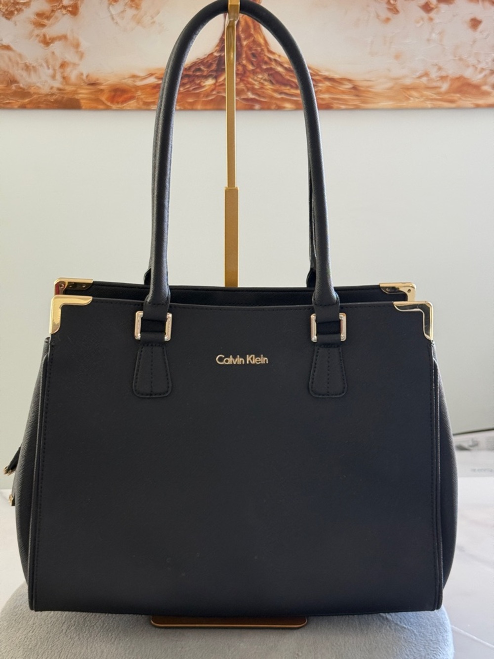 Calvin Klein Saffiano Satchel shoulder bag with Gold Hardware